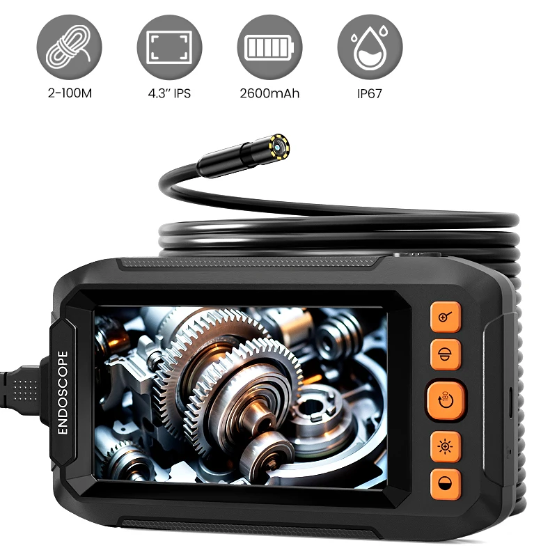 2-100M Rigid Cable with 4.3'' Screen Split Design Endoscope Camera Single&Dual Options IP67 Borescope Inspection Camera for Car