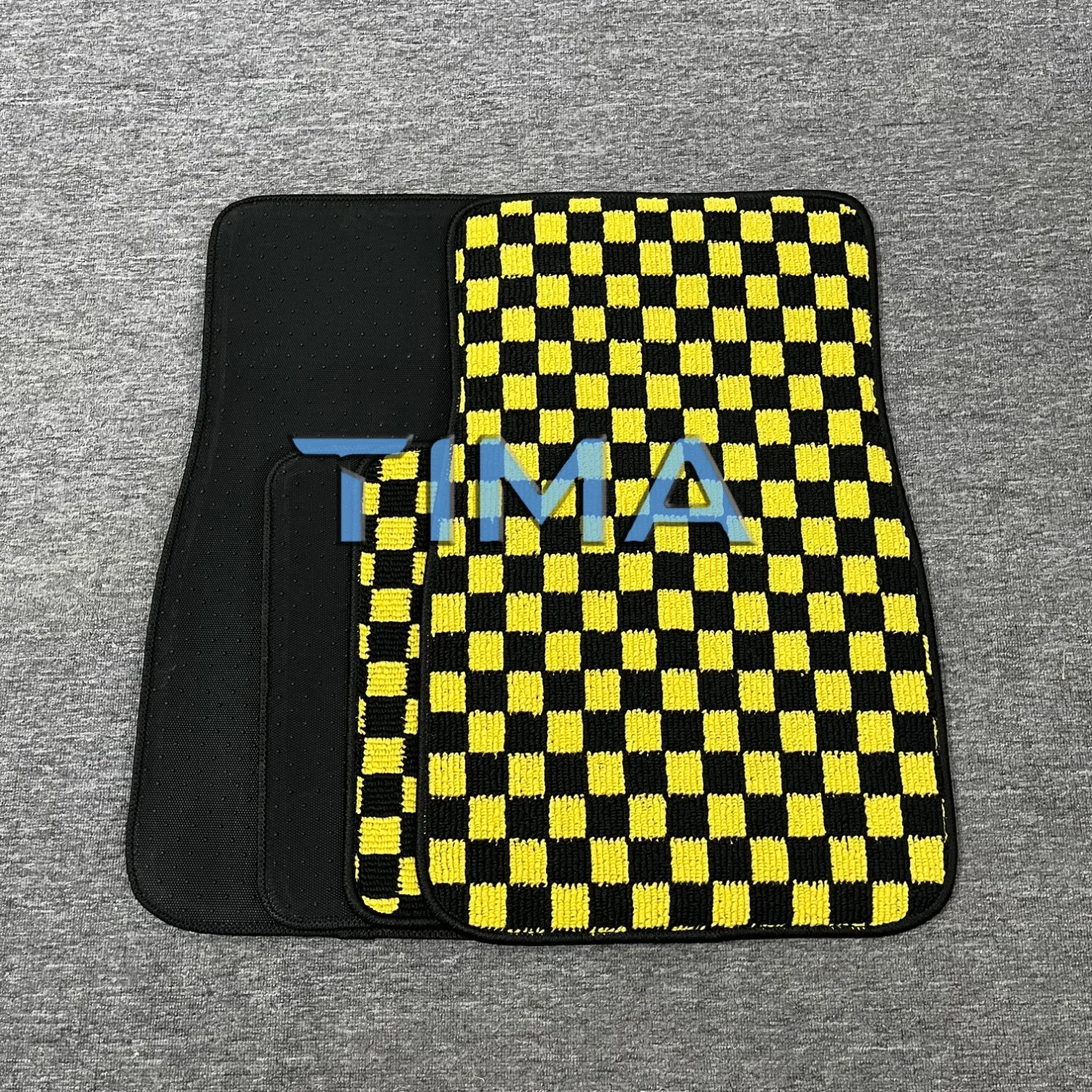 Car Accessories Racing - 4 tappetini auto a quadretti gialli,