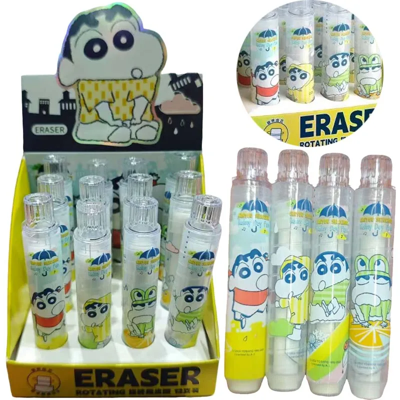 

12PCS Crayon Shin-chan Retractable Pencil Eraser Resuable Stain Remover Rubber Eraser Children Stationery Painting Sketch Eraser