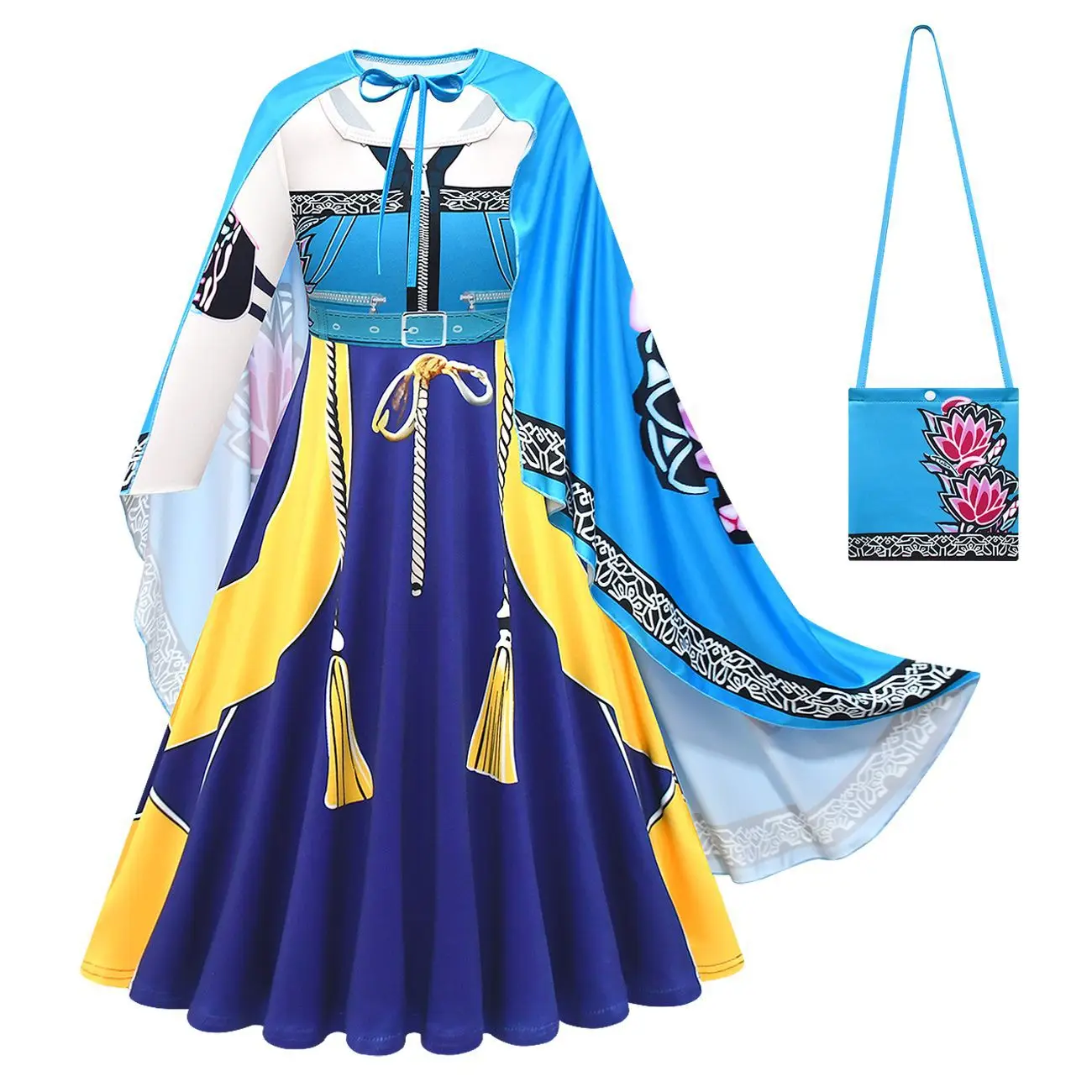 فستان الهالوين أنيمي مع عباءة زوي تأثيري حلي مغني الراب ثوب طفل فستان بأكمام طويلة طفلة مرحلة الأداء الزي