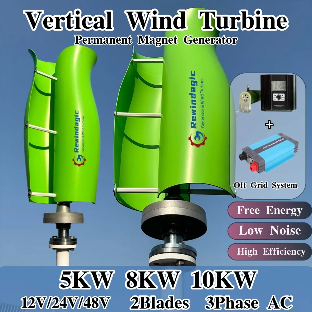 Generator 10KW Wind Turbine Vertical Axis Maglev Plant High Voltage 10000w 24V 48V With Hybrid Charge Controller For Home Use