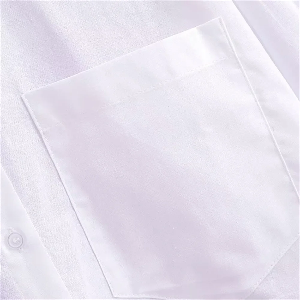 2024ZAR * Spring/Summer New Women\'s Pocket Decoration White Loose Slimming Basic Long sleeved Pure Linen Shirt