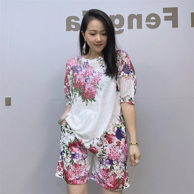 Women Suits Short Set Women Loose Summer Tees And Shorts 2PCS Casual Sequinis Thin Suit Women's Two-piece Suit