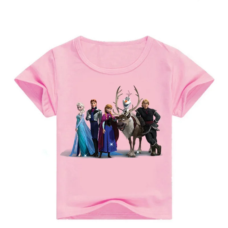 Camiseta de manga corta con estampado de Frozen para niños y niñas, ropa de algodón con estampado de Frozen, Anna y Elsa, de verano