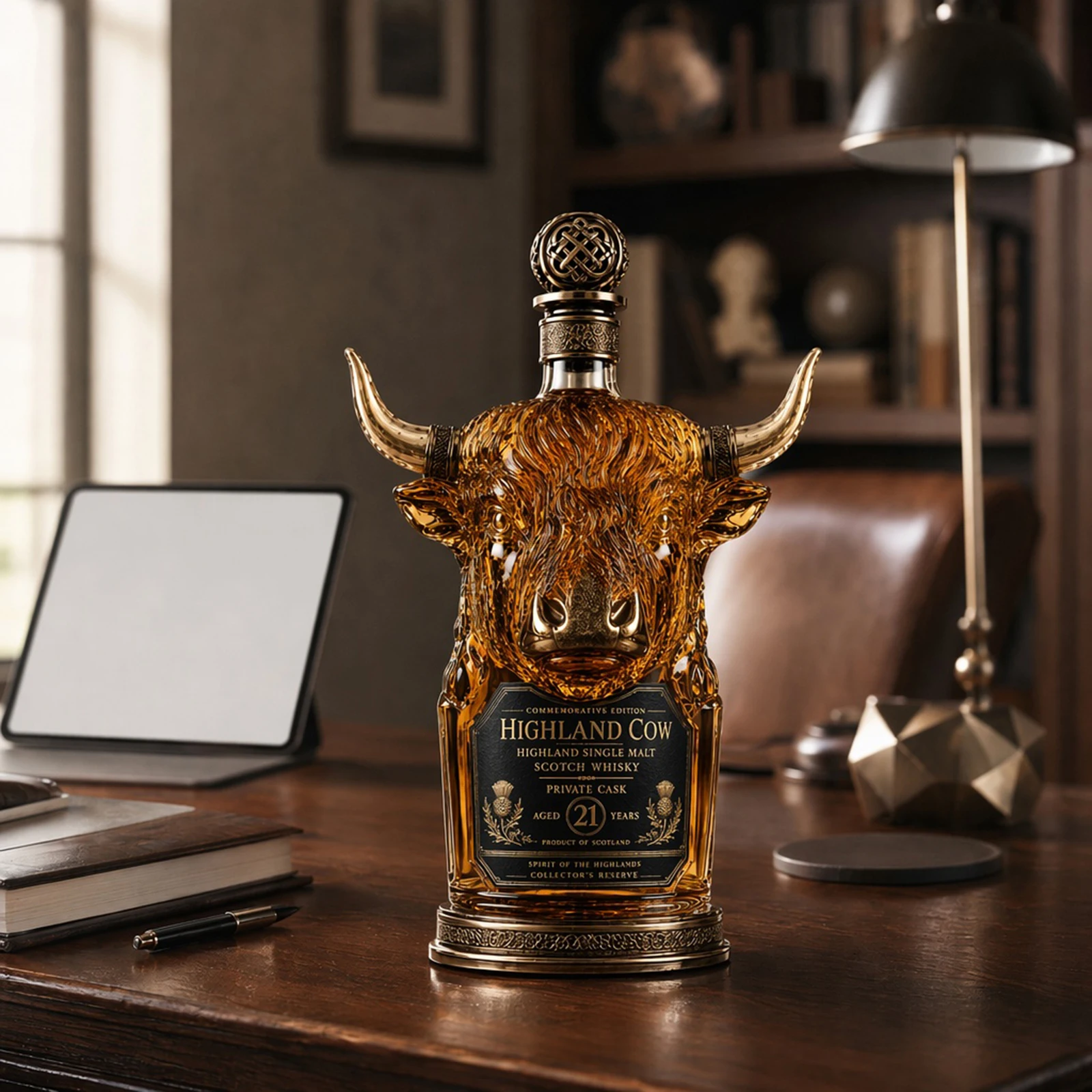 Empty Whiskey Decanter Glass Bottle Bison Buffalo Shaped Western Bar Decor Collectible Figurine Decor