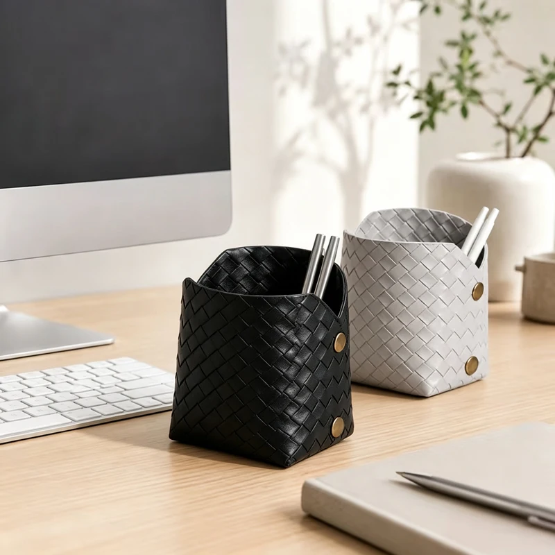 Storage Box Creative PU Leather Desktop Decorate Jewelry Keys Display Tray Makeup Organizer Container Books Plants Holder Nordic