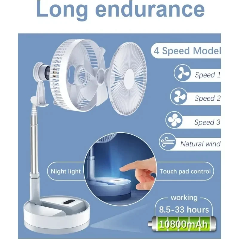 Foldable Fan Oscillating with Remote Control Rechargeable Battery Powered Portable Camping Height Adjustment