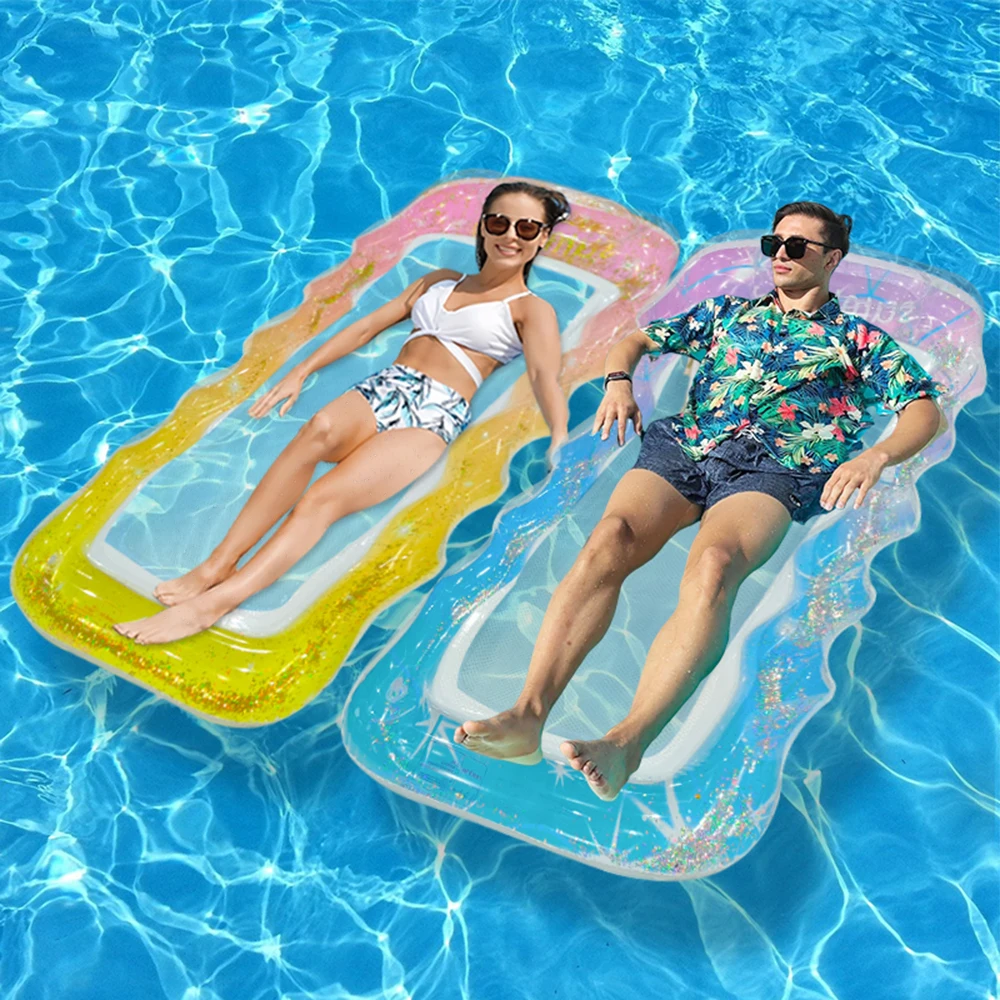 1PC aufblasbarer Farbverlaufs-Wellen-Mesh-Loungesessel, schwimmende PVC-Wasser-Freizeithängematte für Erwachsene, geeignet für Schwimmpartys