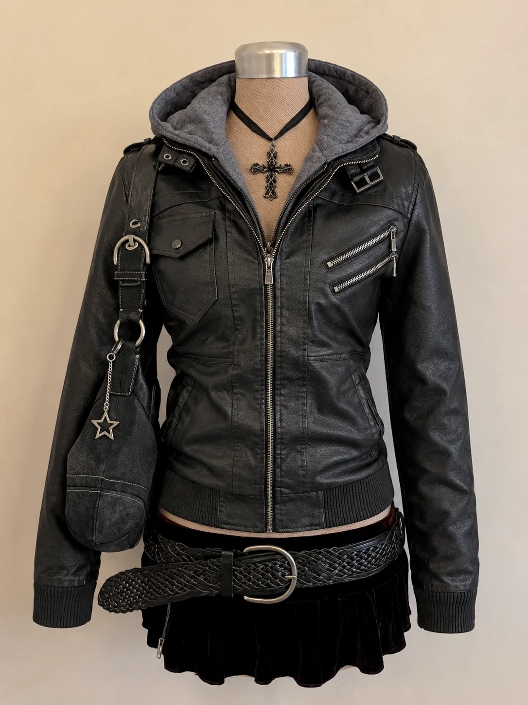 Vintage Zip Hoodie - Felpa con Cappuccio Nera Vintage Y2k