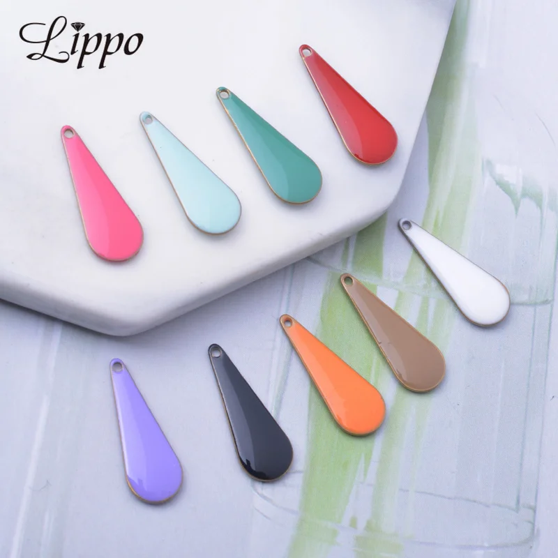 30pcs Copper Enamel Water drop Charms Two-sided Enamelled  Pendant DIY Jewelry Earring Making