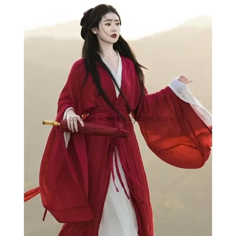 

Warring States Robe Red Wei Jin Southern And Northern Dynasties Hanfu Women's National Style Fairy-like Elegant Ancient Costume