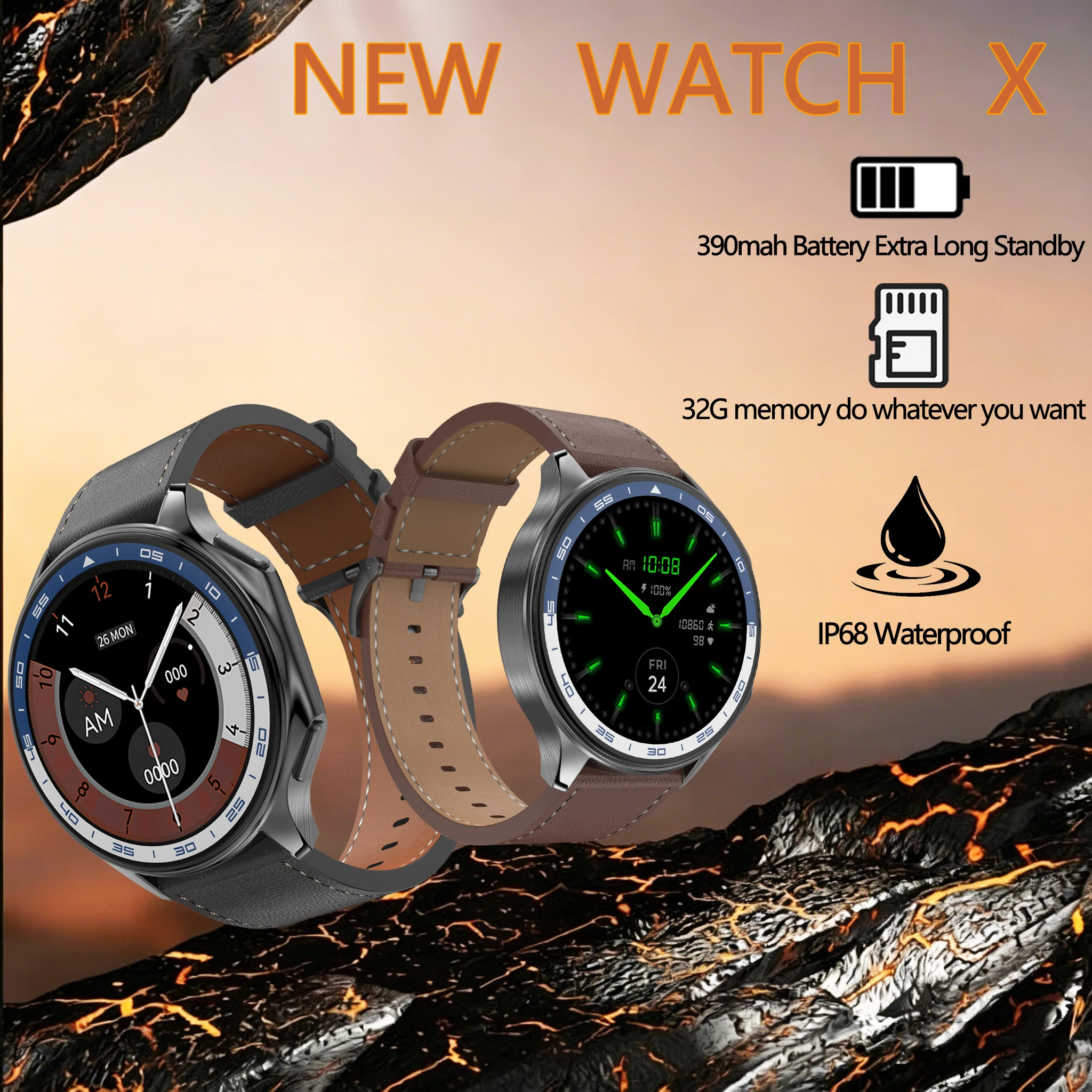 

ROLLSTIMI Умные часы для мужчин и женщин, городские спортивные часы Elite с Bluetooth-вызовами, мониторингом сердечного ритма, уведомлениями о сообщениях, IP68, игровые и музыкальные функции