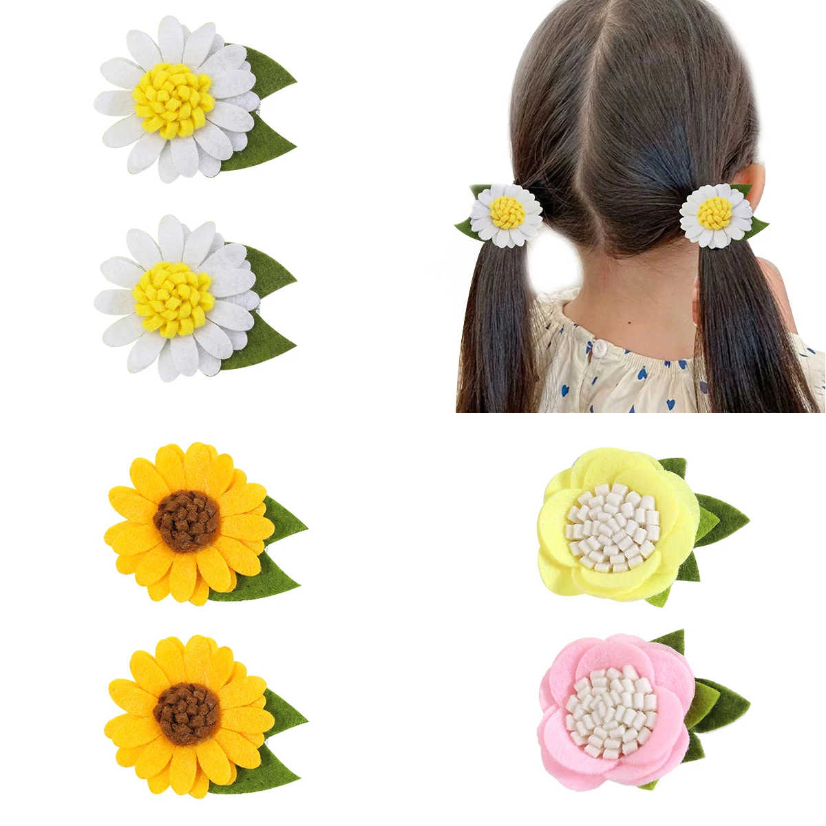 Sunflower Hair Clip for Girls Solid Polyester Hairpins Korean DIY Fashion Hairwear Handmade Hairgrips Children Hair Accessories