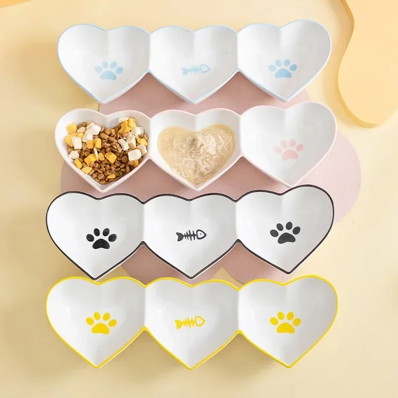 

Fashion Three Grid Cat Bowl Prevent Tip-Over Cartoon Ceramic Feeder Slows Eating Prevents Mess Cute Design Dog Accessories