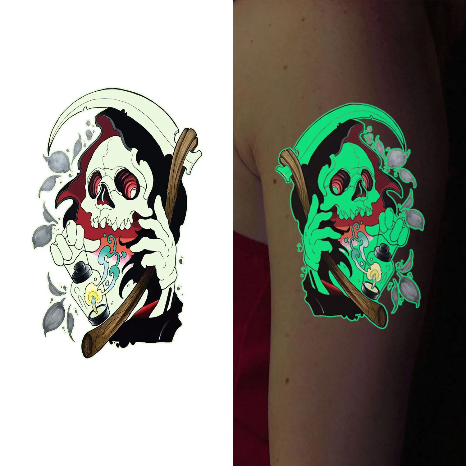 10 Fluorescent Halloween Tattoo Stickers, Ghost Zombie Pumpkin Spider Designs Temporary Tattoos, Waterproof Realistic Body Arm Makeup Fake Tattoos