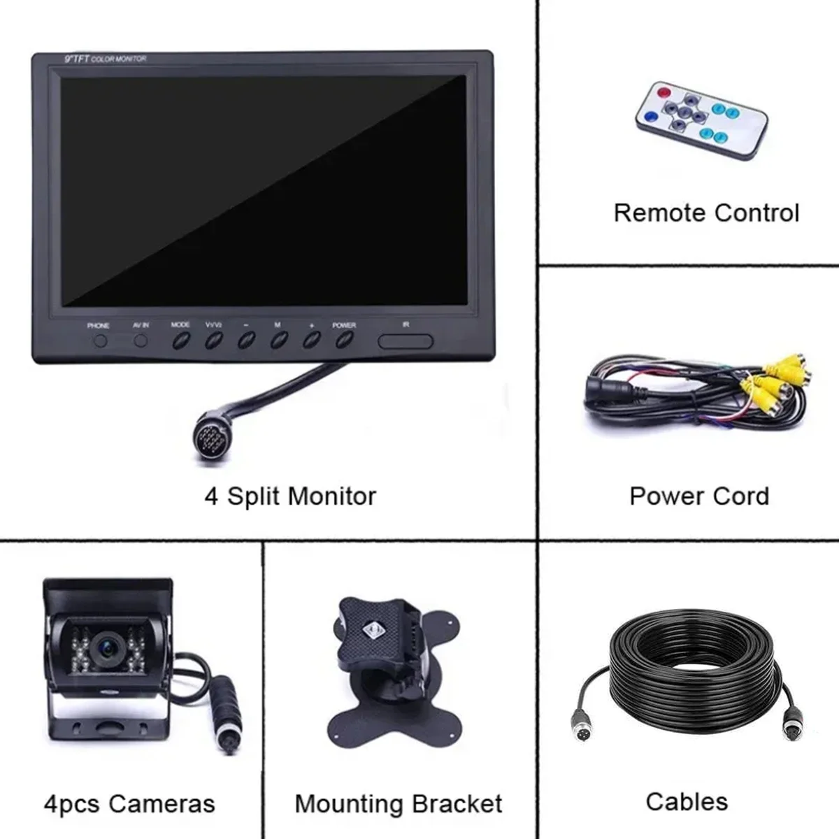 9-Inch automotive LCD wide voltage 12v-35v, with reversing camera kit, suitable for trucks, buses, forklifts