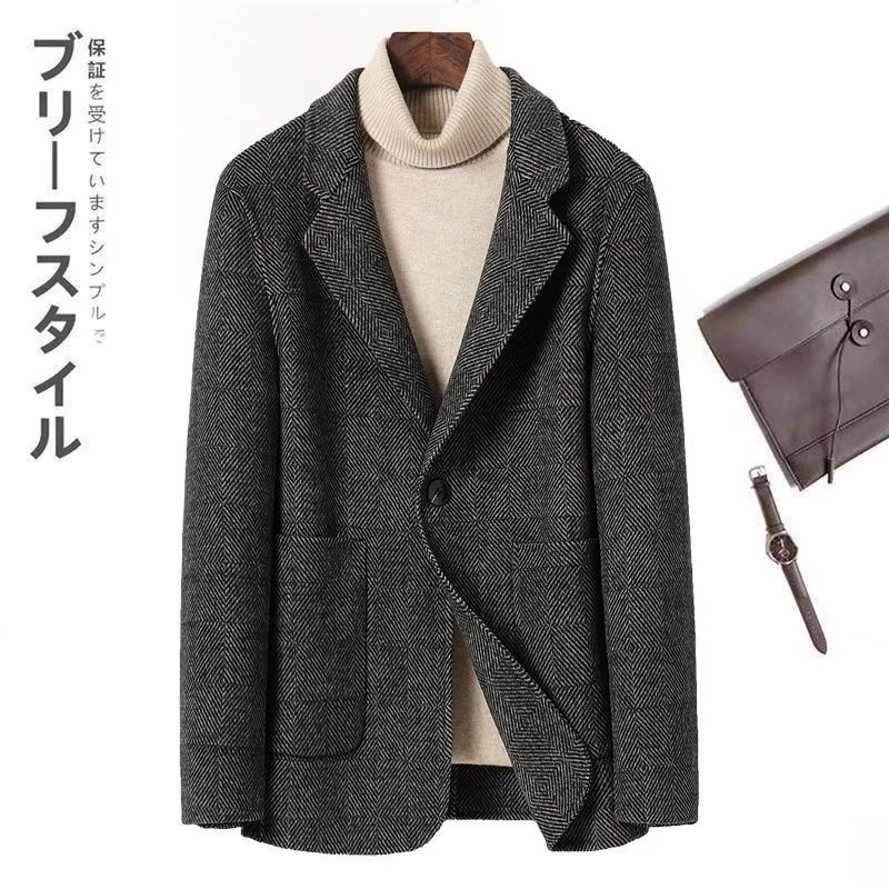 

Spring and Autumn New Double sided Wool Suit Coat for Men's High end Casual Korean Woven Jacket Fashion Wear