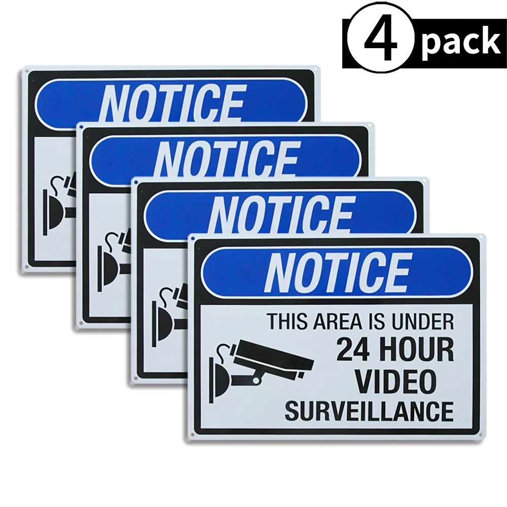 4pcs/pack 24 Hour Video Surveillance Sign No Trespassing Signs,Large Metal Rust Free,Aluminum Uv Printed,Durable/Weatherproof