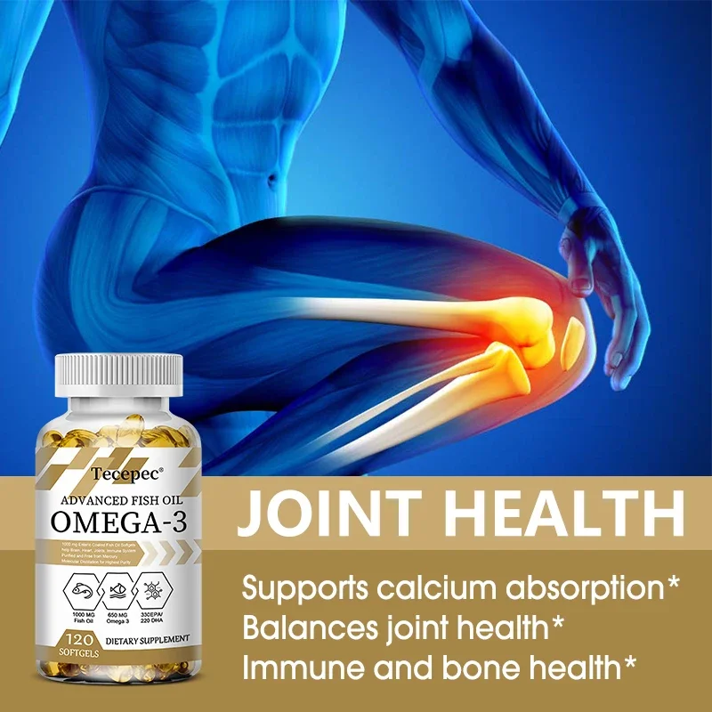 Omega 3 Fish Oil Softgels - Rich in EPA DHA, Helps Immune Brain Joint & Heart Health Non-GMO Gluten-Free Dietary Supplement