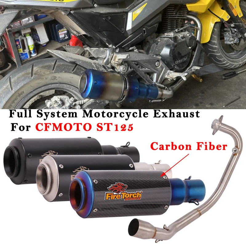 Slip On For CFMOTO ST125 ST 125 Motorcycle Exhuast Escape Full System Modified Carbon Fiber Muffler Stainless Front Link Pipe