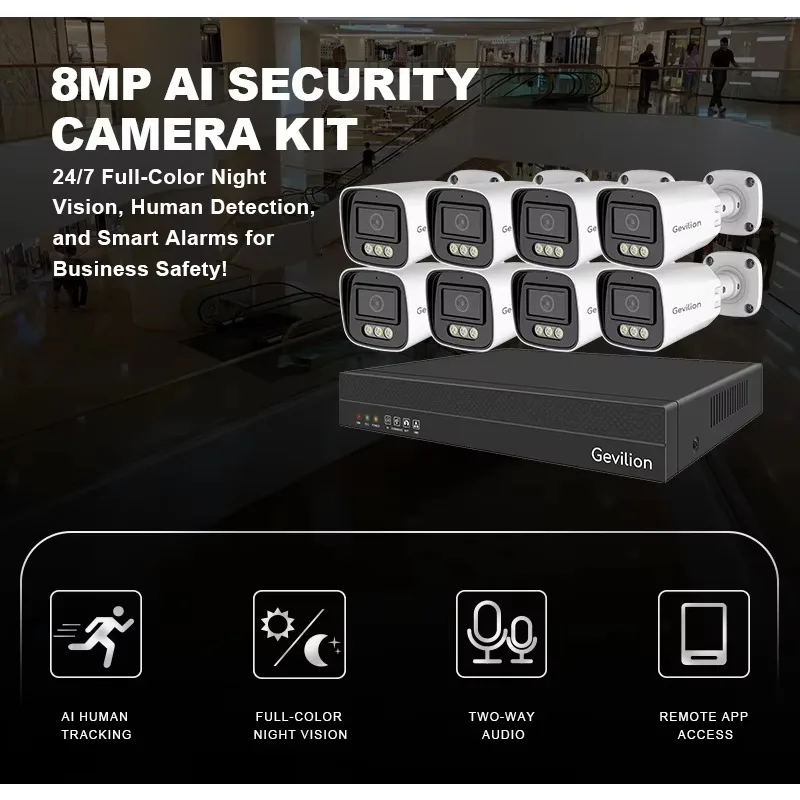 8MP 4 Channel Video Security Cameras POE NVR Kit System 4K Outdoor Motion Detection Alarm Two-way Audio
