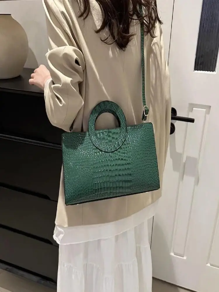 Sacs à main décontractés en cuir PU pour femmes, sac carré à motif Crocodile de grande capacité, pochettes féminines