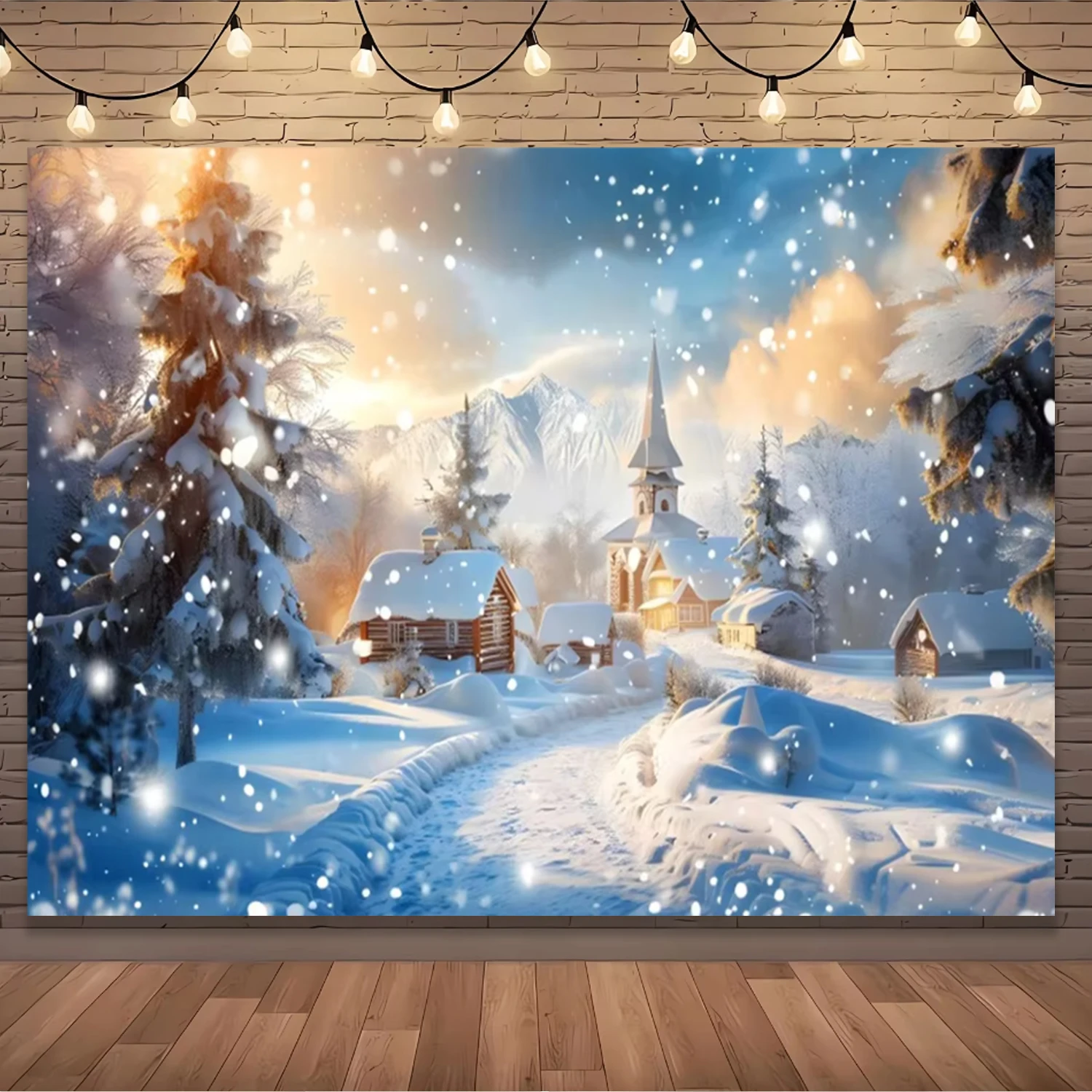 Winter Theme Snow Scene Background Pine Forest Mountain Nature Landscape Sky Snowflake Family Christmas Portrait Prop Decoration