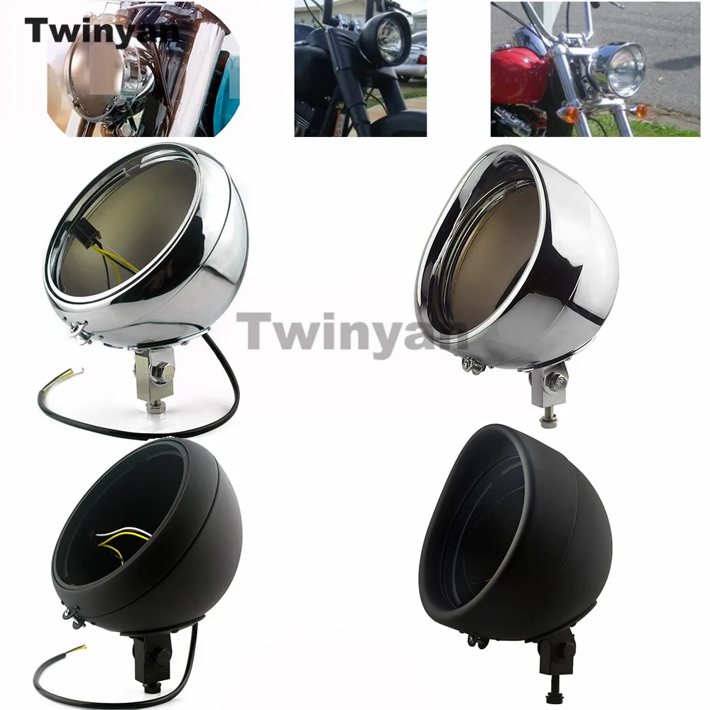 

7-дюймовый корпус фары мотоцикла, ковш, нижнее крепление, ретро, универсальный корпус фары для мотоцикла, светодиодная крышка лампы для Harley Davidson