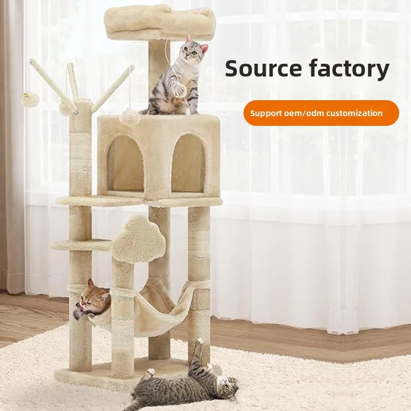 

Multi Cat Climbing Frame with Integrated Litter Box Space Saving Kitten Shelf and Toy