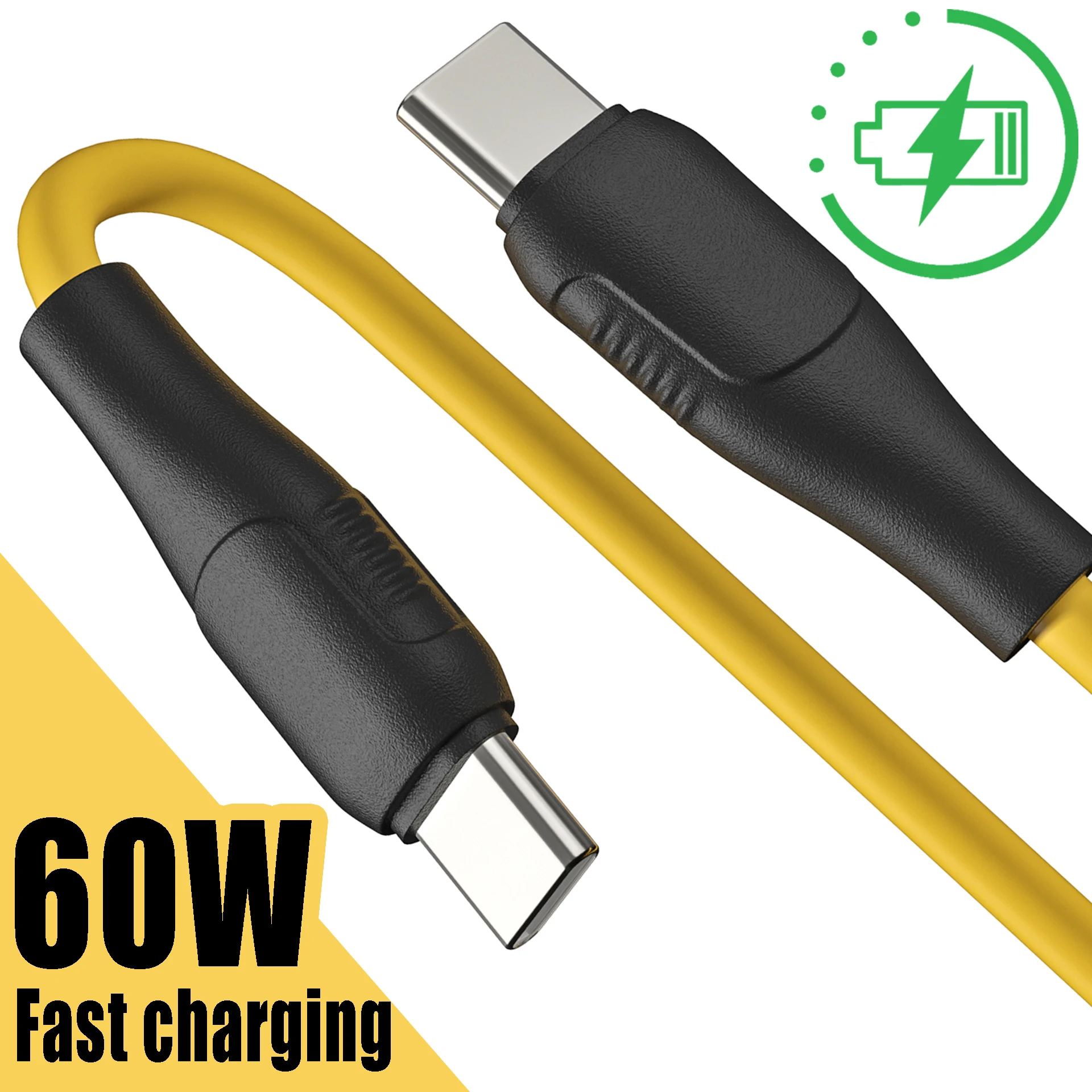 Fil de charge rapide 60W, câble jaune de Type C pour téléphone portable, câbles de transfert de données USB C pour Samsung Huawei Xiaomi Redmi