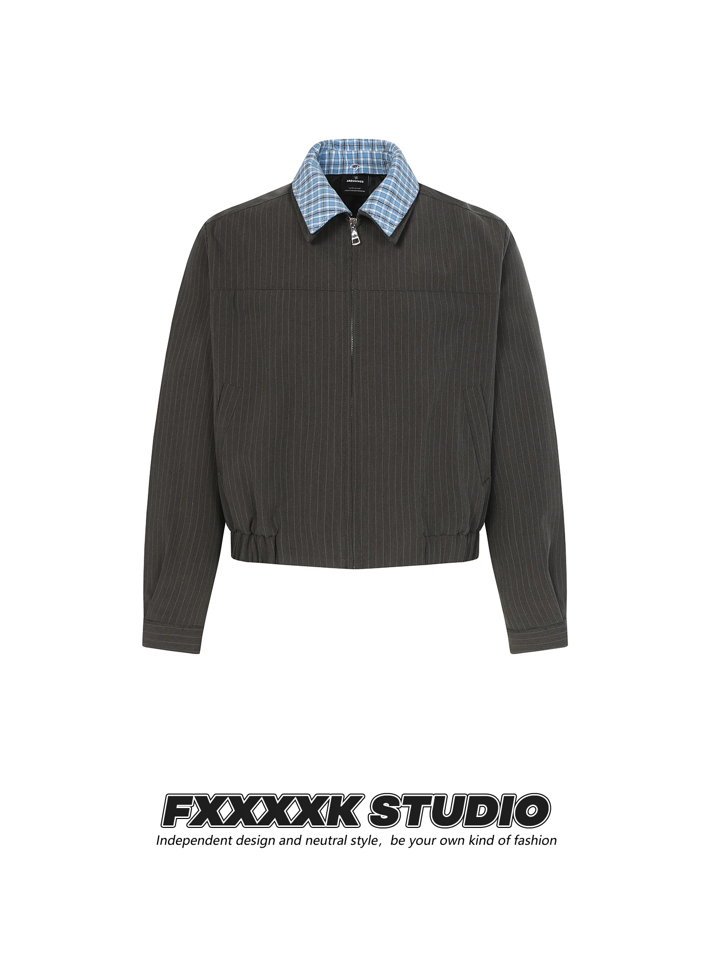 

FXK Original Retro American Trendy Brand Vertical Striped Plaid Color Blo Collar Jaet Detachable Design Men's Coat