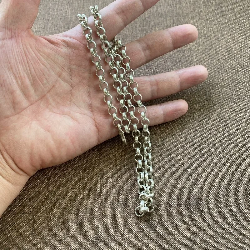 Unisex Weiße Kupfer-Rolo-Kette Halskette Vintage S-Haken-Verschluss Retro Silberton Täglicher Streetwear-Schmuck – Detail 3