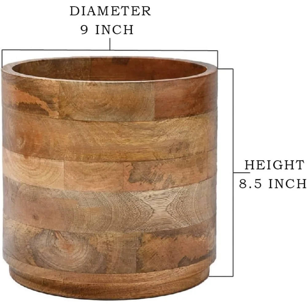 Set Cachepot kayu mangga, dengan tinggi 4, 9 inci Diameter & 8.5 inci, cocok untuk tanaman dalam ruangan dalam pot