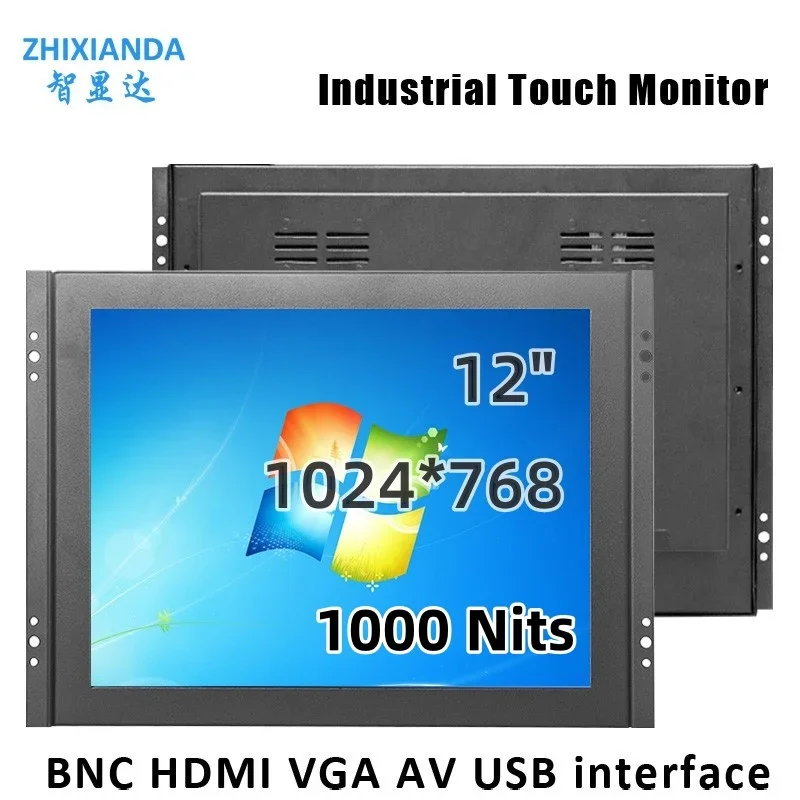 

12 Inch 1000 Nits Open Frame Monitor Industrial Embedded Resistive Capacitive Touch Screen LCD Display With HDMI VGA BNC AV USB