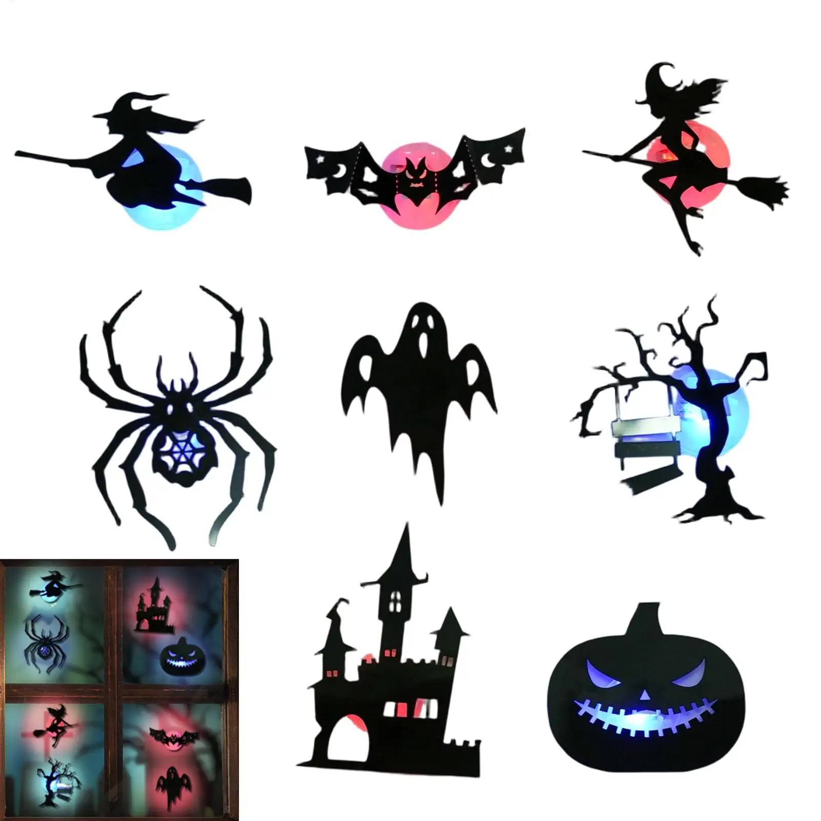 8/16pcs LED Light Up Halloween Wall Stickers Spider Ghost Window Decor Wall Stickers Halloween Decorations for Home Bedroom