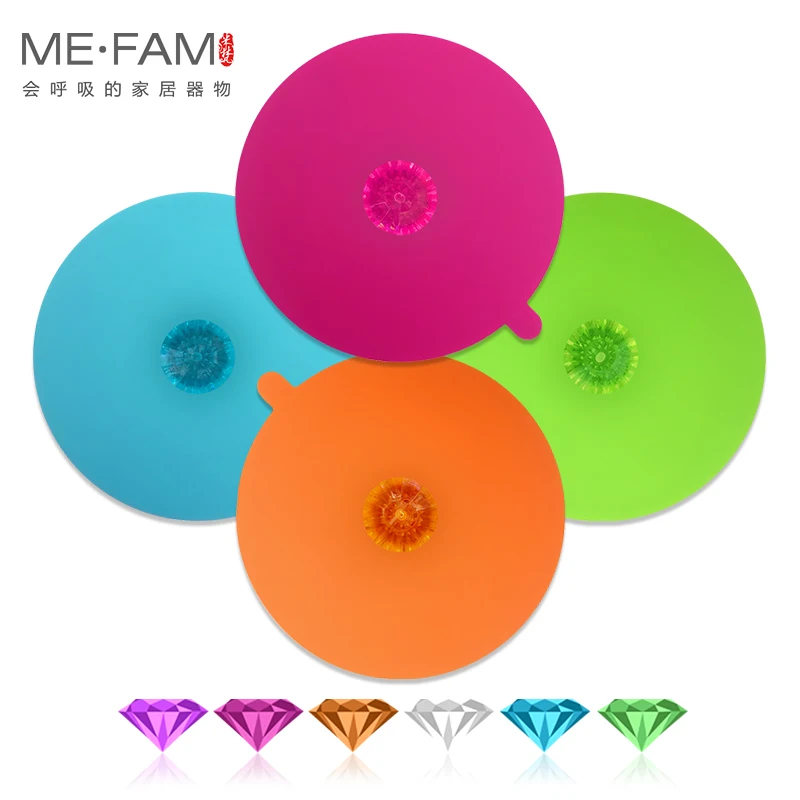 

ME.FAM Creative Acrylic Diamond Handle Colorful Silicone Cups Cover 11 cm Seal Anti-dust Cup Lid Glass Ceramic Plastic Mug Cap