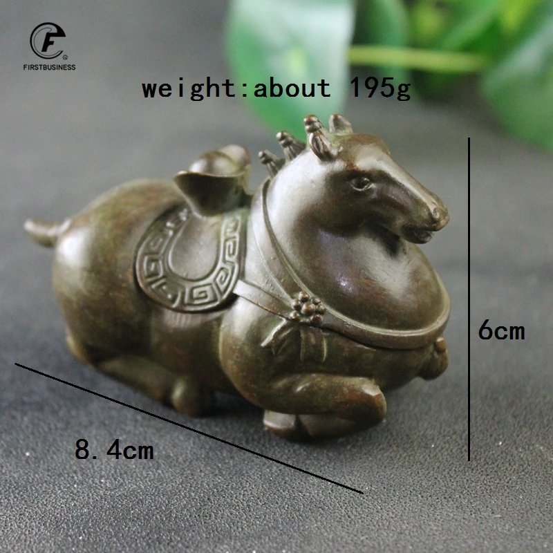 Antique Copper Horse Small Statue Desktop Ornament Animal Figurine Writing-brush Washer Living Room Home Decorations Accessories