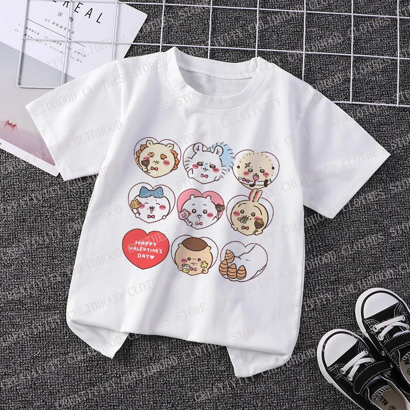 Chiikawa Children T-shirt Kawaii Usagi Hachiware T Shirt Cartoon Anime Tee Shirts Kid Boys Girls Casual Clothes Short Sleeve Top