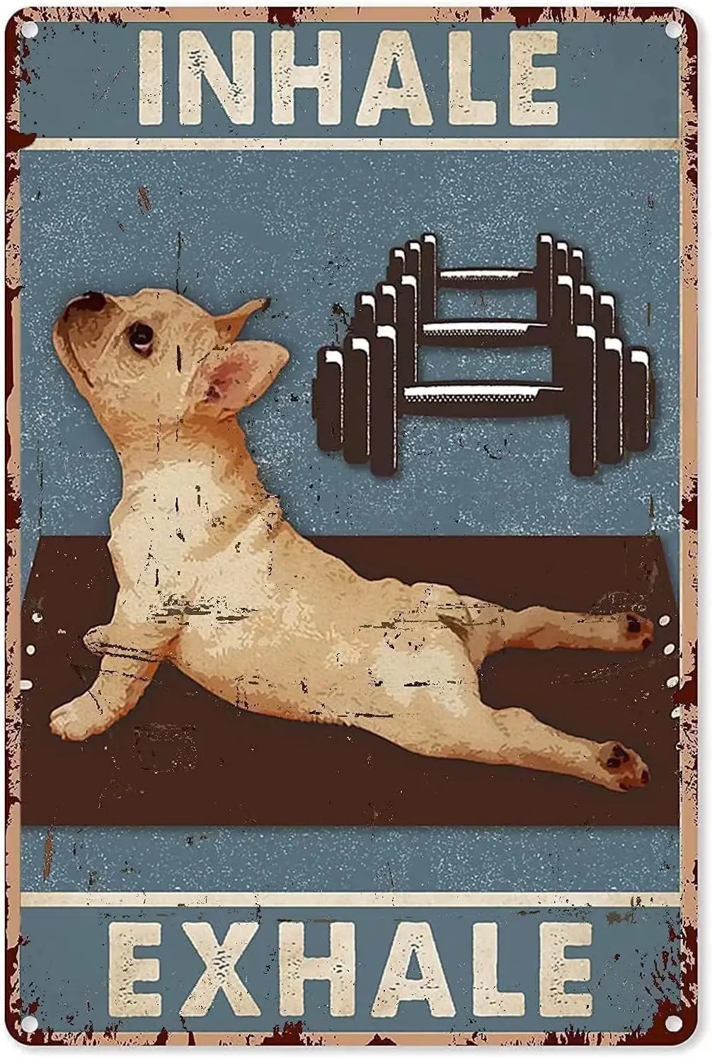 Metal tin Sign Dog Fitness Exercise Wreath Sign Wreath Attachment Funny Novelty Metal Sign Retro Wall Decor for Home Gate Garden