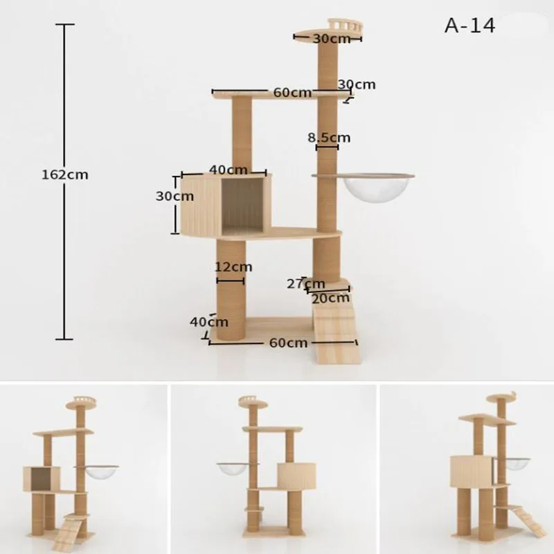 단단한 나무 고양이 등반 프레임, 대형 및 중형 타워, 고양이 선반, 나무 집, 통합 빌라, 점프 플랫폼, 고양이 장난감