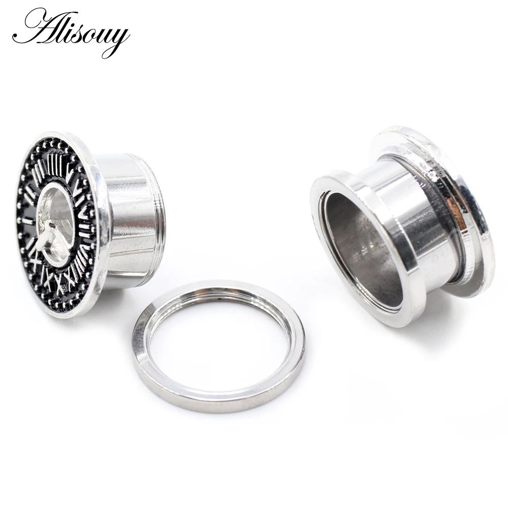 Alisouy 2PC Stainless Steel Flower Star Moon Ear Tunnel Plugs Expander Stretcher Gauges Piercing Hollow Expander Body Jewelry