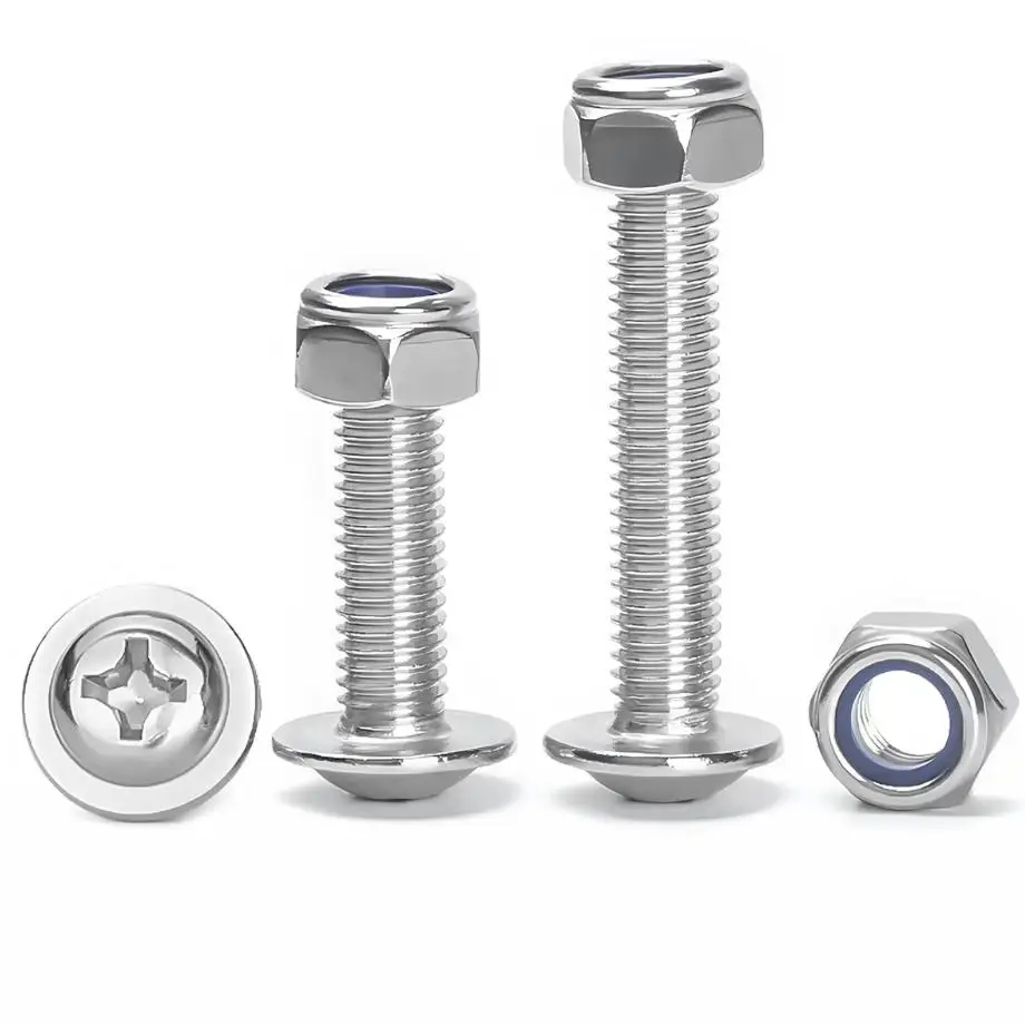 304 Stainless Steel Pan Head Cross Screws M2-M6 Matching Washer Nylon Lock Nuts Fastener Combo Pack