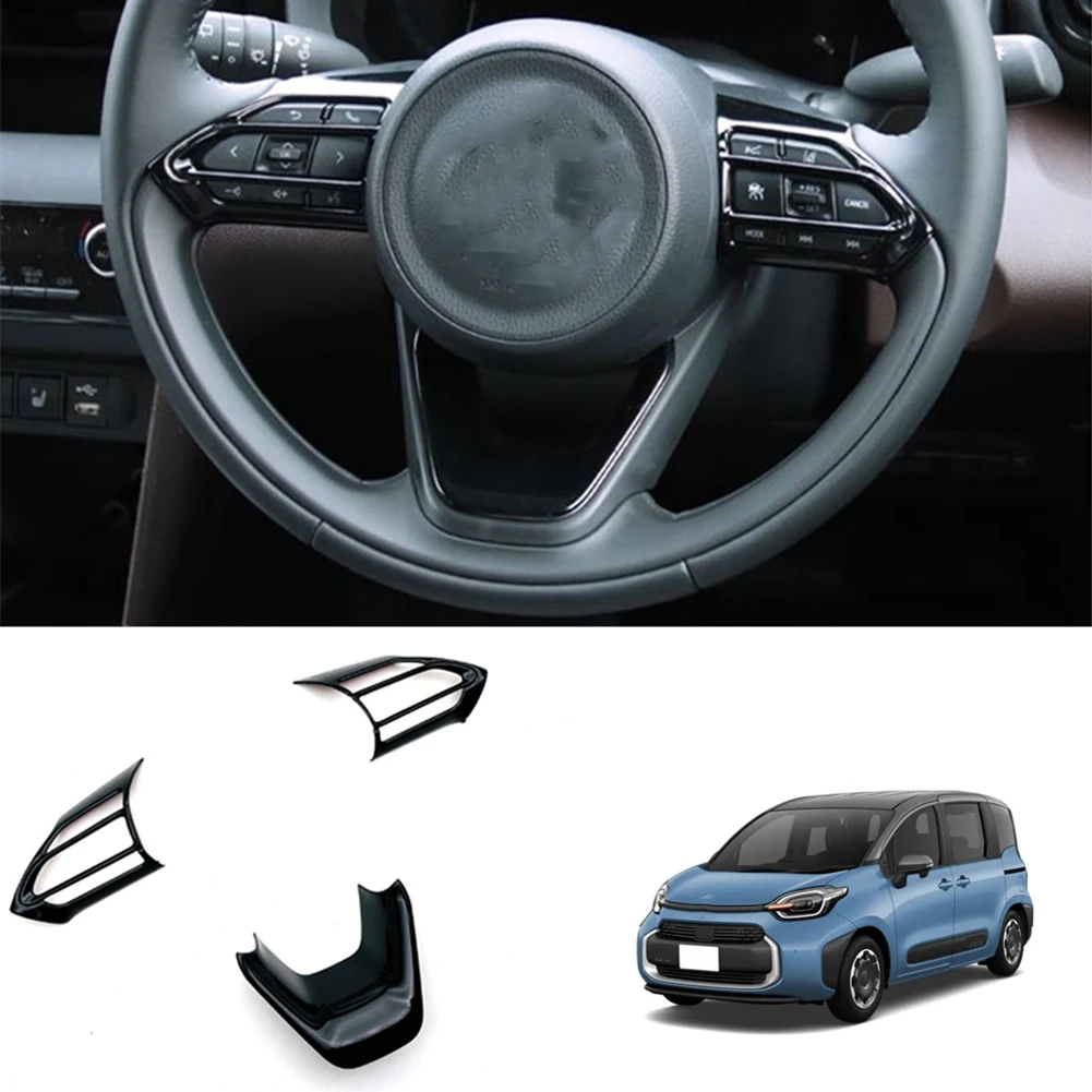 3Pcs Car Glossy Black Steering Wheel Panel Cover Trim Decoration Frame Sticker for Toyota Sienta 2022 2023