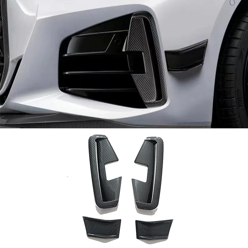 Glossy black/Carbon look Car Front Air Vent Cover Fins Fender For BMW 4 Series G22 G23 G26 M440i M-Sport 2021-2023