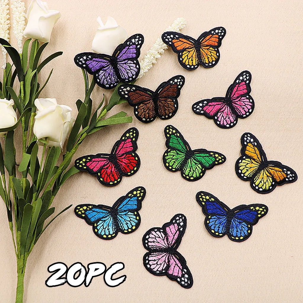 20pcs/Pack Butterfly Iron on Patches Embroidery Applique Patches for Arts Crafts