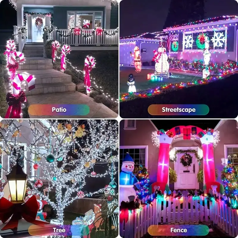 LED Solar Outdoor String Light Waterproof Fairy Light with 8 Modes Porch Fence Garden Christmas Tree Courtyard Party Decoration