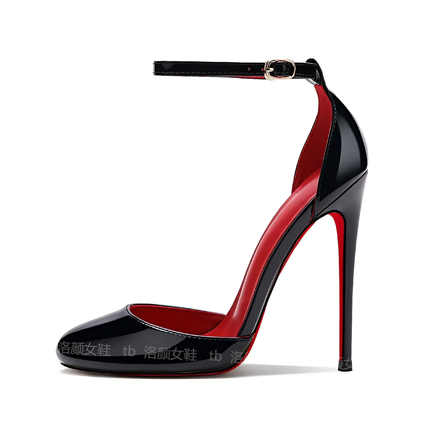 

New 12cm round-toe strap red-soled high heels, sexy slim 13cm red-soled hollow-out single shoes