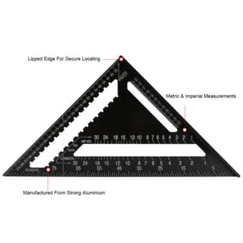 12 Metric Angle Protractor Tool Metric Square Alloy For Hand Aluminum Triangle Ruler Imperial Miter Ruler Measuring Inch