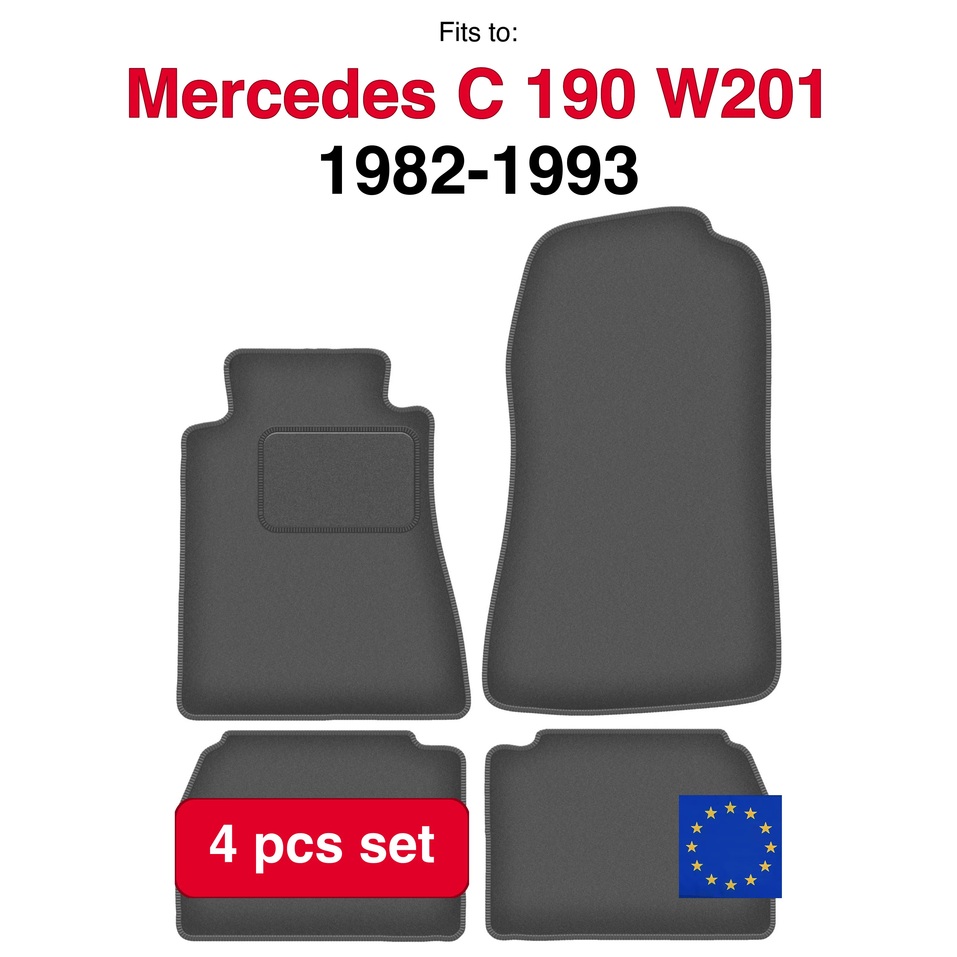 Auto velour matten voor Mercedes C 190 W201 sedan (1982-1993) -grafiet (4 stuks) auto passende automattenset