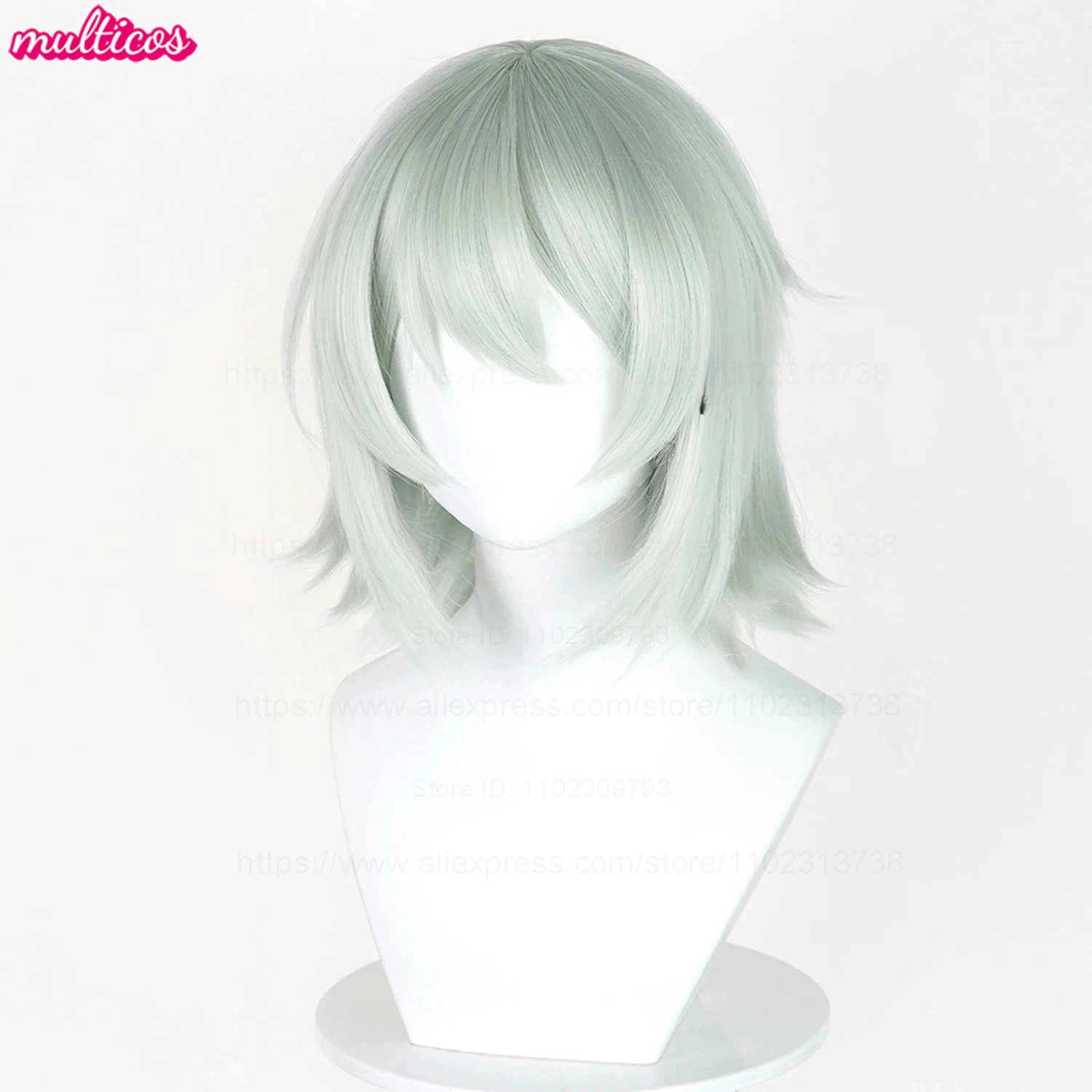 High Quality Chainsmoker Cat Cosplay Wig Yani Neko Wig Short Light Green Heat Resistant Synthetic Hair Anime Wigs + Wig Cap view 4